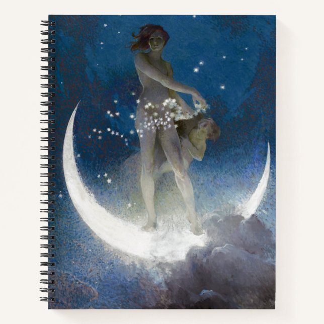 Luna Goddess at Night Scattering Stars Notebook (Front)