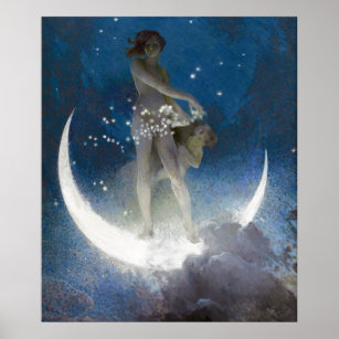 Luna Goddess at Night Scattering Stars Poster