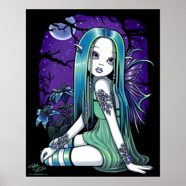 "Luna" Gothic Moon Lilly Fairy Art Poster (Front)