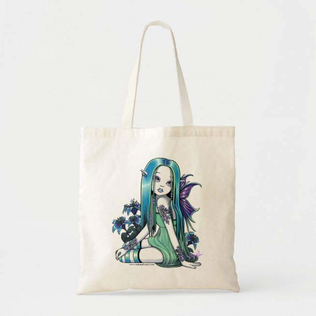 "Luna" Gothic Moon Lilly Fairy Art Tote Bag (Front)