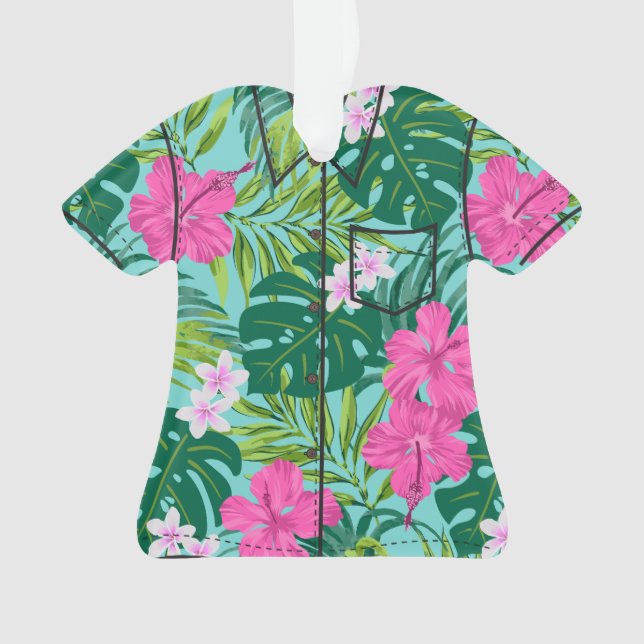 Luna Hibiscus Garden Hawaiian Aloha Shirt- Aqua Ornament (Front)