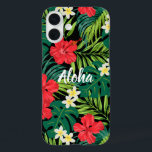 Luna Hibiscus Garden Hawaiian - Red and Black iPhone 16 Plus Case<br><div class="desc">Red, Evergreen, Lime, Yellow and Black colorway. Hibiscus and plumeria flowers dance over a backdrop of monstera and palms leaves. These flowers are commonly used in apparel for aloha shirt and muu muus creating a design reminiscent of the Hawaiian prints of the 50s and 60s. Customise the word- keep Aloha...</div>