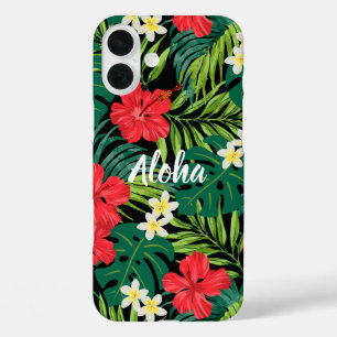 Luna Hibiscus Garden Hawaiian - Red and Black iPhone 16 Plus Case