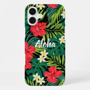 Luna Hibiscus Garden Hawaiian - Red and Black iPhone 16 Plus Case