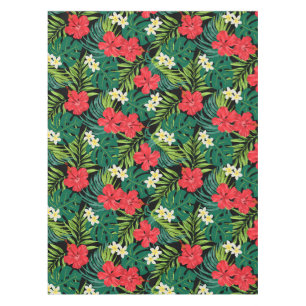 Luna Hibiscus Garden Hawaiian - Red and Black Tablecloth