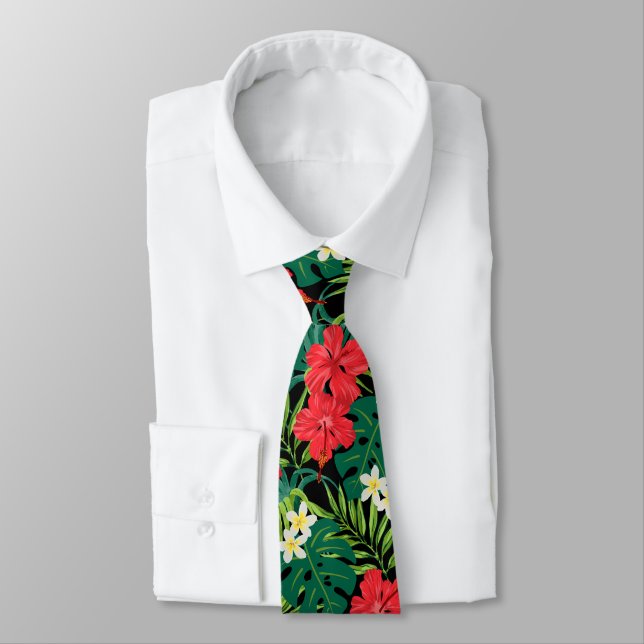 Luna Hibiscus Garden Hawaiian - Red and Black Tie (Tied)