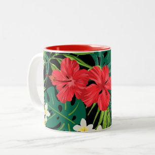 Luna Hibiscus Garden Hawaiian - Red and Black Two-Tone Coffee Mug
