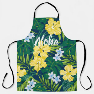 Luna Hibiscus Garden Hawaiian - Yellow and Navy Apron