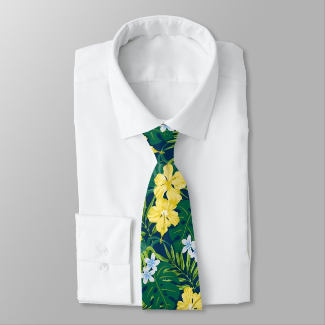 Luna Hibiscus Garden Hawaiian - Yellow and Navy Tie (Tied)