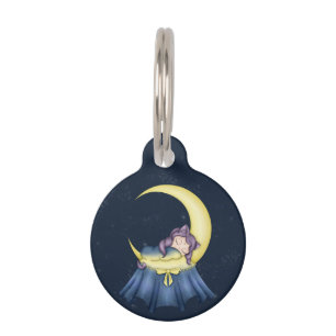 Luna Lullaby Cat Sleeping On The Moon Pet Tag
