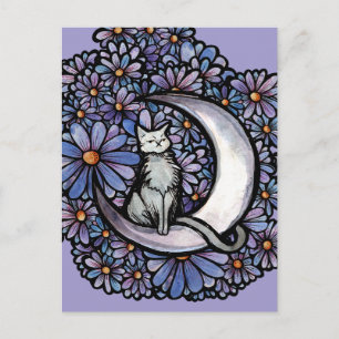 Luna Moon Cat Purple Daisy Postcard