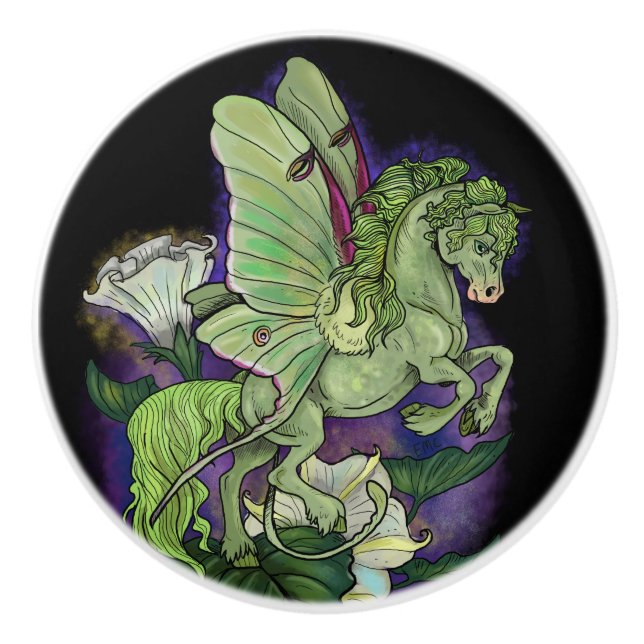 Luna Moonduster Moth Fairy Horse  Ceramic Knob (Front)