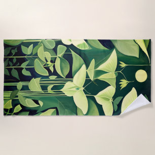 Luna Moth and flowers - Green and Cream Beach Towel