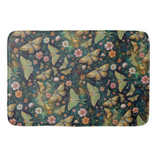 Luna Moth and Moon Phases, Starry Night Flowers Bath Mat