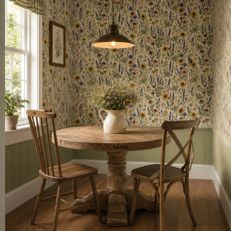 Luna Moth and Wildflowers Floral  Wallpaper