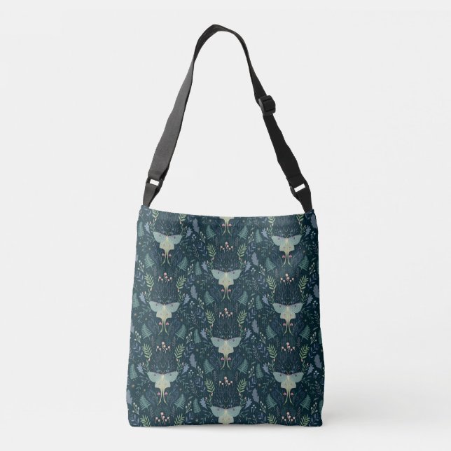 Luna Moth Botanical Pattern Dark Crossbody Bag (Back)
