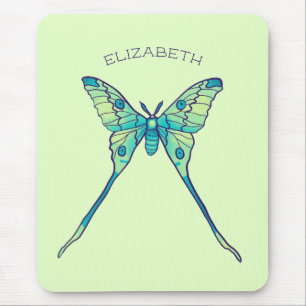 Luna moth butterfly insect green name mouse mat