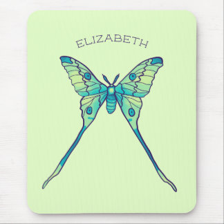 Luna moth butterfly insect green name mouse mat