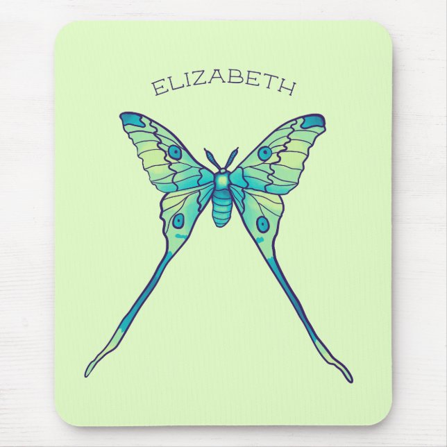 Luna moth butterfly insect green name mouse mat (Front)
