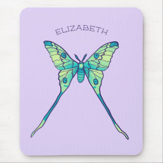 Luna moth butterfly insect green purple name mouse mat