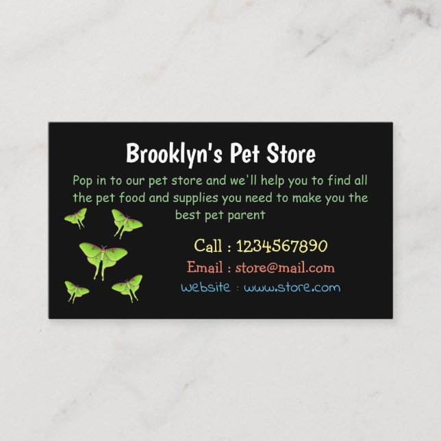 Luna Moth cartoon illustration  Business Card (Front)
