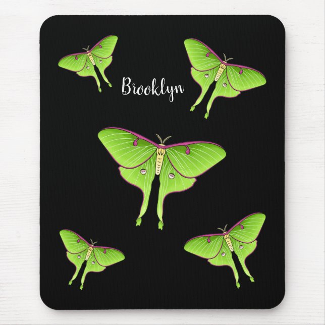 Luna Moth cartoon illustration  Mouse Mat (Front)