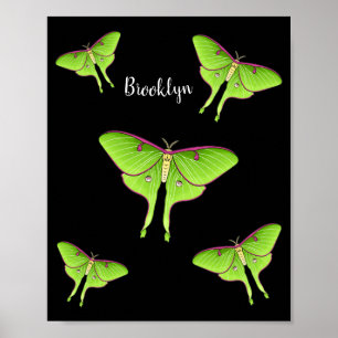 Luna Moth cartoon illustration  Poster