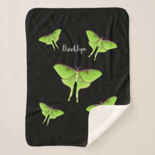 Luna Moth cartoon illustration Sherpa Blanket