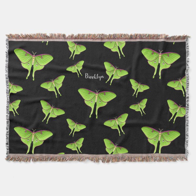 Luna Moth cartoon illustration Throw Blanket (Front)