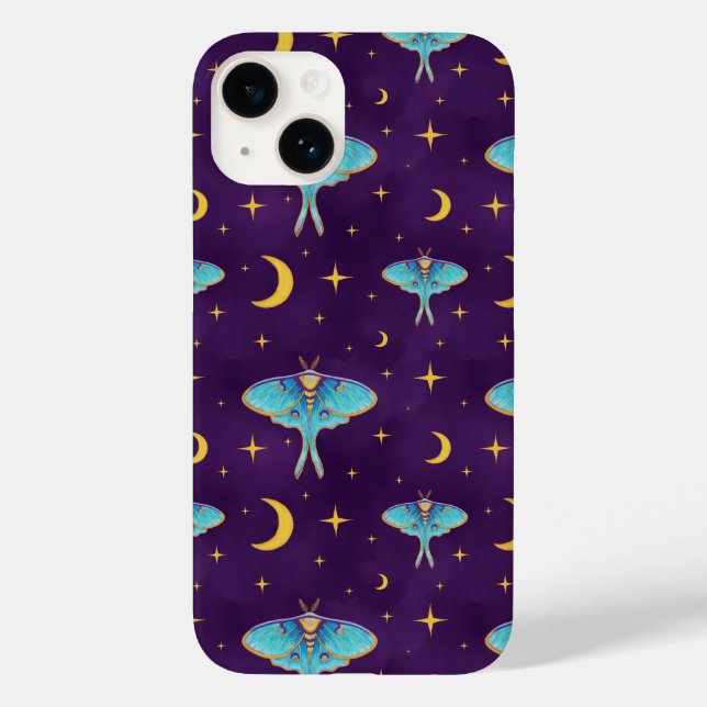 Luna Moth Celestial Moons & Stars Purple Case-Mate iPhone Case (Back)