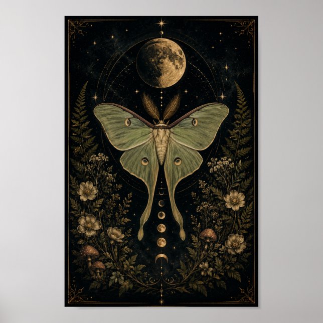 Luna Moth Celestial Poster | Mystical Moon Phase  (Front)