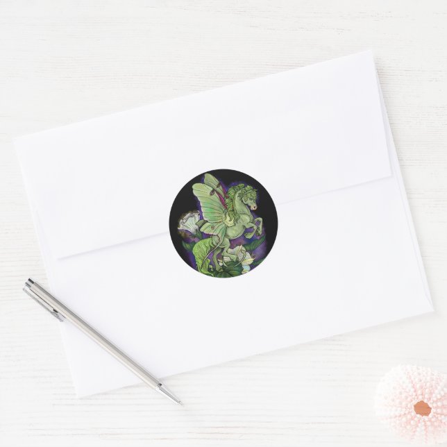 Luna Moth Fairy Horse Classic Round Sticker (Envelope)