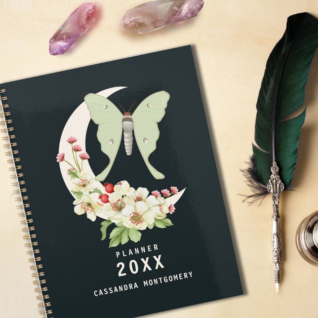 Luna Moth Floral Moon Personalised Name Gothic Planner (Creator Uploaded)