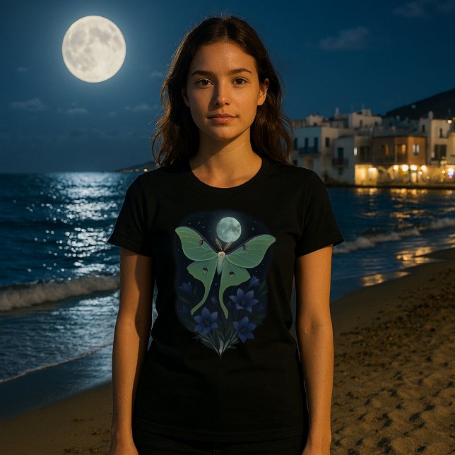 Luna Moth & Flowers In Moonlight T-Shirt (Creator Uploaded)