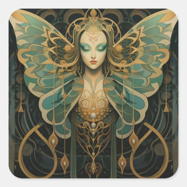 Luna moth goddess square sticker (Front)