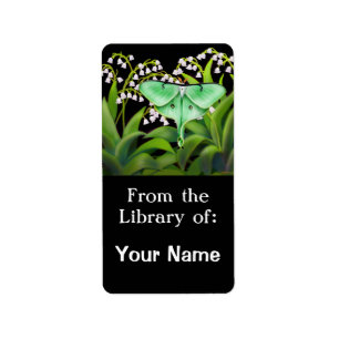 Luna Moth in Lily of the Valley Flowers Bookplate Label