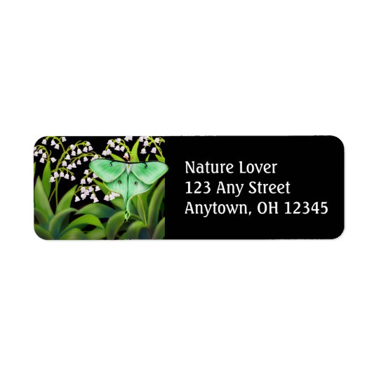 Luna Moth in Lily of the Valley Flowers Label Return Address Label