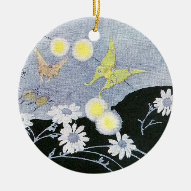 Luna Moth Lit by Glowing Fireflies Ceramic Tree Decoration (Front)