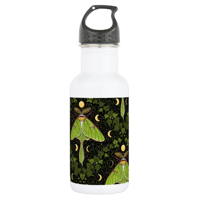 Luna moth, moon phases and ivy damask 2 532 ml water bottle (Front)