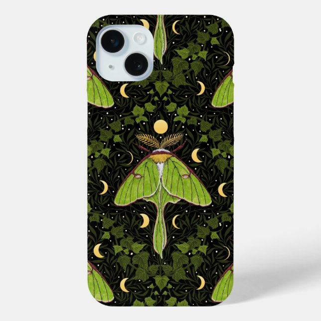 Luna moth, moon phases and ivy damask 2 Case-Mate iPhone case (Back)