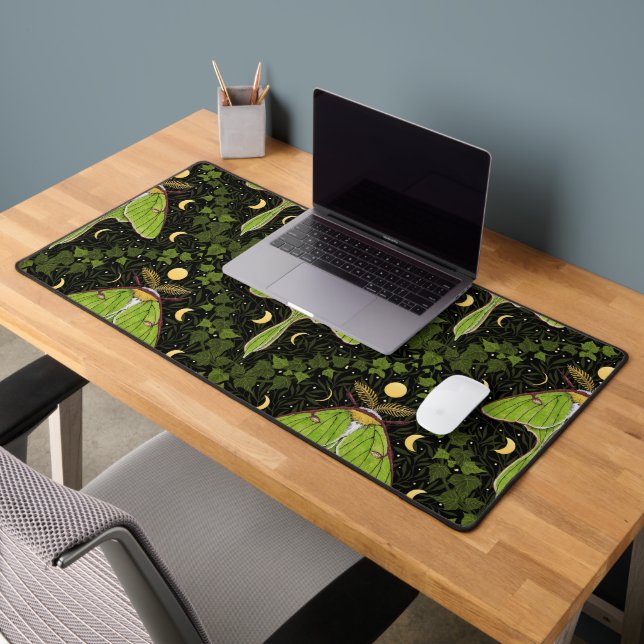 Luna moth, moon phases and ivy damask 2 desk mat (Office 2)