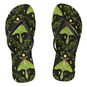 Luna moth, moon phases and ivy damask 2 flip flops