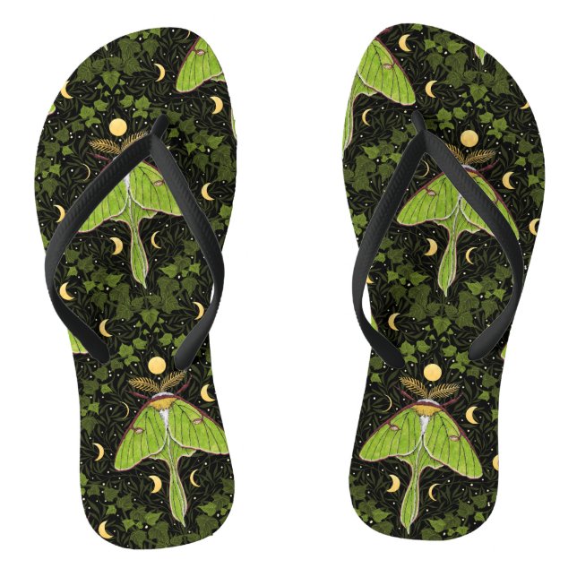 Luna moth, moon phases and ivy damask 2 flip flops (Footbed)