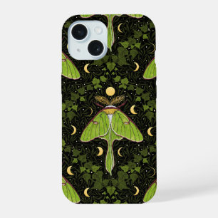 Luna moth, moon phases and ivy damask 2 iPhone 15 case