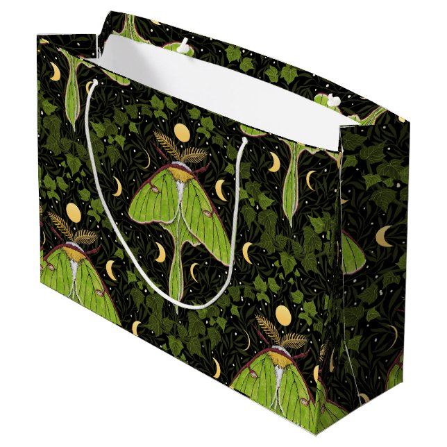 Luna moth, moon phases and ivy damask 2 large gift bag (Back Angled)