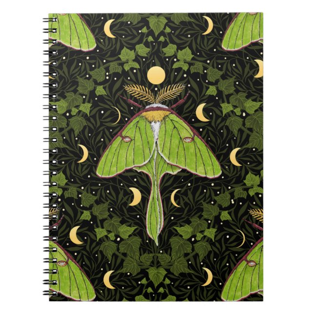 Luna moth, moon phases and ivy damask 2 notebook (Front)