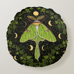 Luna moth, moon phases and ivy damask 2 round cushion