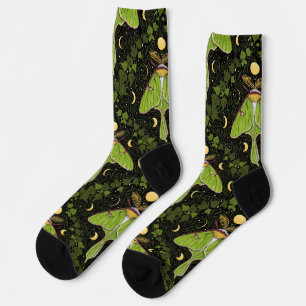 Luna moth, moon phases and ivy damask 2 socks