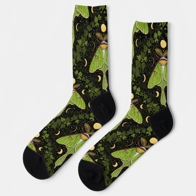 Luna moth, moon phases and ivy damask 2 socks (Left)