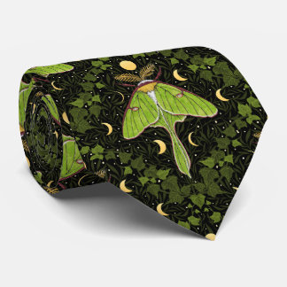 Luna moth, moon phases and ivy damask 2 tie